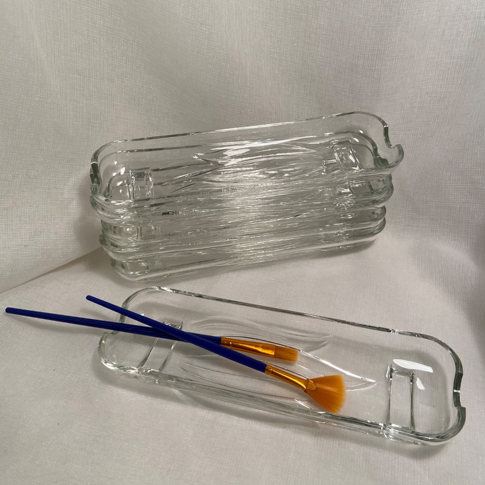 6 Indiana Glass Clear Rectangle Kernels Design Footed Corn on Cob Cradles